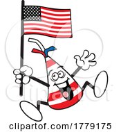 Poster, Art Print Of Cartoon Jumping Party Hat Holding An American Flag