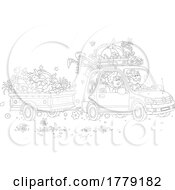 Poster, Art Print Of Cartoon Black And White Senior Couple Hauling Fresh Produce And Garden Tools