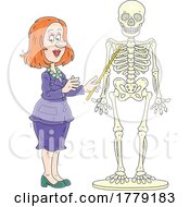 Cartoon Teacher And Anatomy Skeleton