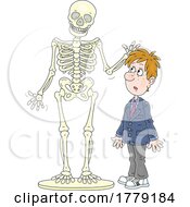 Poster, Art Print Of Cartoon Student And Anatomy Skeleton Touching His Head