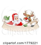 Poster, Art Print Of Santa Claus Father Christmas Reindeer Scroll Sign