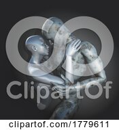 3D Modern Art Background With Couple Embracing One Metallic Silver And One Rusty Metal