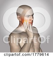 3D Male Figure With Close Up Of Him Holding His Face In Pain