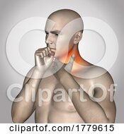3D Close Up Of A Male Figure Holding His Throat In Pain