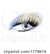Poster, Art Print Of Gold Glitter And Blue Watercolor Eye With Makeup And Lashes