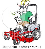 08/01/2022 - Cartoon Goat Wearing Sunglasses And Operating A Zero Turn Lawn Mower