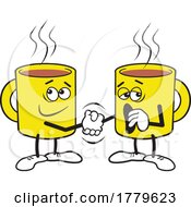 Cartoon Caffeinated And Decaf Coffee Cup Mascots Shaking Hands