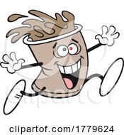 Cartoon Excited Coffee Cup Mascot Running From Too Much Caffeine