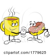 Cartoon Coffee Cup Mascot Shaking Hands With A Donut