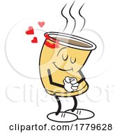 Cartoon Sweet Coffee Cup Mascot With Lipstick Marks And Hearts