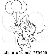 Poster, Art Print Of Cartoon Black And White Birthday Pup Floating With Balloons