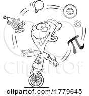 Cartoon Black And White Boy With STEM Icons