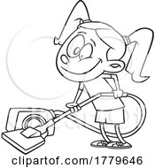 Poster, Art Print Of Cartoon Black And White Girl Vacuuming