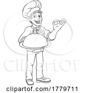 Chef Cook Man Cartoon Holding A Dome Tray