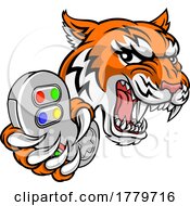 Poster, Art Print Of Tiger Gamer Video Game Controller Cartoon Mascot