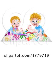 Two Cartoon Children Painting