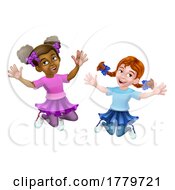Jumping Girls Kids Children Cartoon