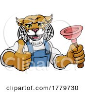 Wildcat Plumber Cartoon Mascot Holding Plunger
