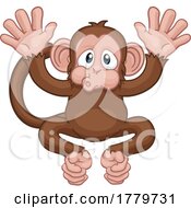 Poster, Art Print Of Monkey Cartoon Character Animal Mascot Waving
