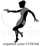 Silhouette Woman Female Movie Action Hero With Gun by AtStockIllustration