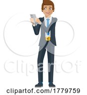 08/11/2022 - Business Man Holding Phone Cartoon Mascot