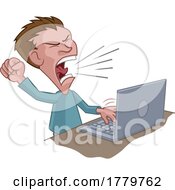 Poster, Art Print Of Angry Stressed Man Shouting At Laptop Cartoon