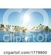 Poster, Art Print Of 3d Tropical Background With Palm Tree Islands