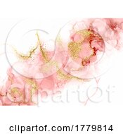 Poster, Art Print Of Pink Alcohol Ink Background With Gold Glittery Elements
