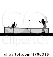 Tennis Men Playing Match Silhouette Players Scene