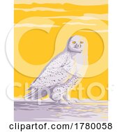 Poster, Art Print Of Snowy Owl Polar Owlwhite Owl Or Arctic Owl In The Tundra Of The Arctic Regions Of North America Wpa Poster Art