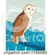Poster, Art Print Of American Barn Owl Or Tyto Furcata Perching On Tree Branch Wpa Poster Art