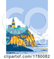 Poster, Art Print Of Cape Disappointment With Lighthouse On Bluff At Mouth Of Columbia River In Western Washington State Wpa Poster Art