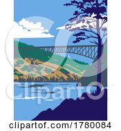 Poster, Art Print Of Deception Pass State Park With Whidbey Island And Fidalgo Island In Washington State Usa Wpa Poster Art