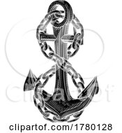 Poster, Art Print Of A Ship Anchor And Chain Nautical Woodcut Drawing
