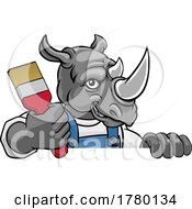 Rhino Painter Decorator Holding Paintbrush