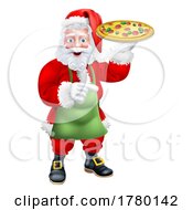 Poster, Art Print Of Santa Claus Father Christmas Holding Pizza Cartoon