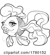 Poster, Art Print Of Cartoon Black And White Pretty Goldfish Mascot