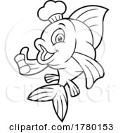 Poster, Art Print Of Cartoon Black And White Goldfish Chef Mascot Holding A Thumb Up