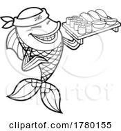 Cartoon Black And White Goldfish Sushi Chef Mascot