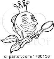 Cartoon Black And White Goldfish Mascot King Holding A Ladle