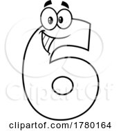 Cartoon Black And White Number Six Character