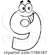 Cartoon Black And White Number Nine Character