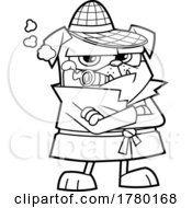 Cartoon Black And White Detective Pug Dog Smoking A Cigar by Hit Toon