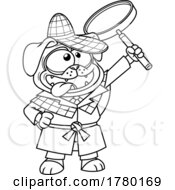 Poster, Art Print Of Cartoon Black And White Detective Pug Dog Holding A Magnifying Glass