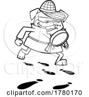 Cartoon Black And White Detective Pug Dog Following Foot Prints by Hit Toon