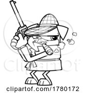 Cartoon Black And White Detective Pug Dog Holding A Gun And Smoking A Cigar by Hit Toon