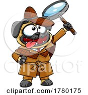 Cartoon Detective Pug Dog Holding A Magnifying Glass
