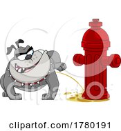 Cartoon Bulldog Mascot Peeing On A Hydrant