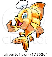 Poster, Art Print Of Cartoon Goldfish Chef Mascot Holding A Thumb Up