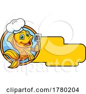 Cartoon Goldfish Chef Mascot Holding A Spatula And Blank Sign